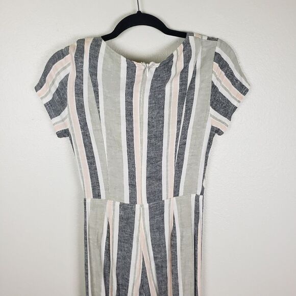 Urban Outfitters Women's Pink Blue Linen Blend Zip Up Long Jumpsuit Size Small - Picture 7 of 12